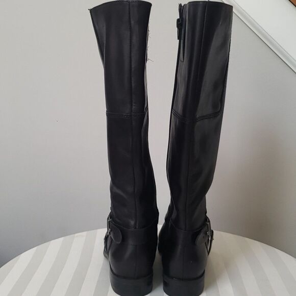 Nine West Boot Womens sz 6.5 Blogger Riding Round Toe Ankle Strap Black Leather - Picture 3 of 8